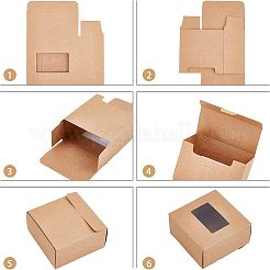 厚紙ギフト箱  PVCクリアウィンドウ付き  ギフト用の箱  正方形  キャメル  8x8x4cm&nbsp;CON-NB0001-29A