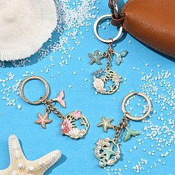 合金エナメルキーホルダー3個  ヒトデ  鉄のリング付き  ゴールドカラー  ミックスカラー  18~31mm&nbsp;KEYC-YW00289