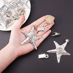 テーブルクロスペンダント  鉄のクリップ付き  鉄の丸カンとチベットスタイルの合金の大きなペンダント  ヒトデ  ミックスカラー  76x66.5x4mm  穴：5.5mm&nbsp;PH-DIY-G005-39