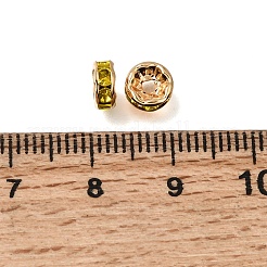 真鍮製のラインストーンビーズ  ロンデル  ニッケルフリー  18KGP本金メッキ  黄水晶  6x2.5mm  穴：1.6mm&nbsp;RB-K001-02G-02