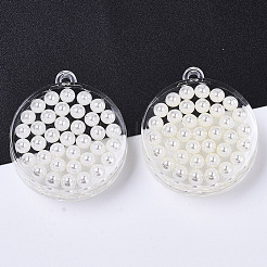 透明なアクリルパーツ  アブソリュートプラスチック模造パール  フラットラウンド  ホワイト  34.5x30x8mm  穴：2mm&nbsp;TACR-R146-005