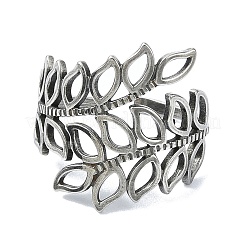 304ステンレススチールカフリング  中空の葉の枝の輪  ステンレス鋼色  調整可能  20mm&nbsp;RJEW-M019-17P
