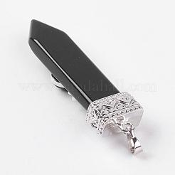 天然なオブシディアンの大きなペンダント  合金パーツ  矢印  プラチナ  56~58x16x10mm  穴：5x7mm&nbsp;G-G718-A06