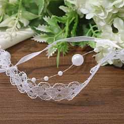ポリエステルフラワーレースリボン  ウェディングドレスの装飾用の模造真珠の花飾り  ホワイト  5/8インチ（15mm）  約5.00ヤード（4.57m）/ロール&nbsp;OCOR-WH0097-21