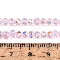 透明ガラスビーズ連売り  ロンデル  半分メッキ  ABカラーメッキ  多面カット  ピンク  4~4.5x3.5mm  穴：0.8mm  約112~114個/連  15.35~15.75インチ（39~40cm）&nbsp;EGLA-N016-4mm-04