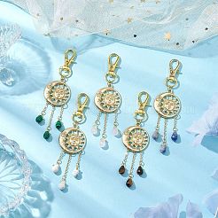 合金の月と太陽のペンダント装飾  バッグ用のティアドロップ型天然・合成宝石チャーム  キーホルダー飾り  98.5x26mm&nbsp;HJEW-JM02002