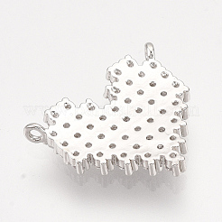真鍮製マイクロパヴェキュービックジルコニアペンダント  ハート  透明  プラチナ  14.5x16.5x2mm  穴：1mm&nbsp;X-ZIRC-S061-122P