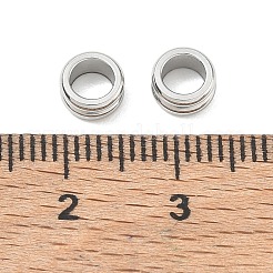 304ステンレススチールスペーサービーズ  溝付き柱  変色なし  ステンレス鋼色  6x3mm  穴：4mm&nbsp;SA-CBA97DF-05P-02