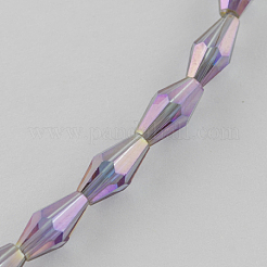 電気メッキガラスビーズセット  虹メッキ  多面カット  双円錐形  暗い蘭  8x4x4mm  穴：1mm 67~68個/連  21.85インチ&nbsp;EGLA-R021-8x4mm-02