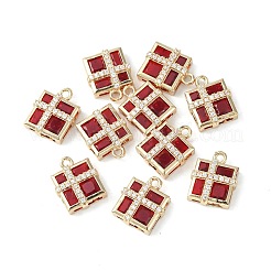 真鍮の舗装キュービックジルコニアペンダント  ライトゴールド  ギフトボックスチャーム  ファイヤーブリック  15x12.5x5mm  穴：1.6mm&nbsp;KK-G462-44KCG-02