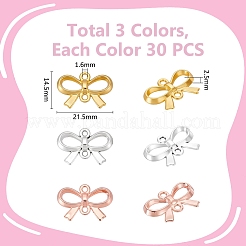 90 個 3 色の合金コネクタチャーム  ちょう結びのリンク  ミックスカラー  21.5x14.5x2.5mm  穴：1.6mm  30個/カラー&nbsp;FIND-UN0007-72