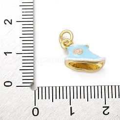 真鍮製エナメルチャーム  丸カン付き  鉛フリー＆カドミウムフリー  リアルゴールド18Kメッキ  靴のチャーム  ライトスカイブルー  9x13.5x6.5mm  穴：3mm&nbsp;KK-S511-28B-G