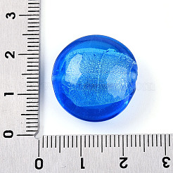 手作り銀箔ガラスベネチアンビーズ  フラットラウンド  ドジャーブルー  19~21x10~12mm  穴：1~2mm&nbsp;SLF20mmY-06