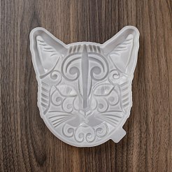 猫の顔の DIY シリコンモールド  レジン型  UVレジン用  エポキシ樹脂加飾製作  ホワイト  174x162x21mm  内径：140x153mm&nbsp;AJEW-D052-04