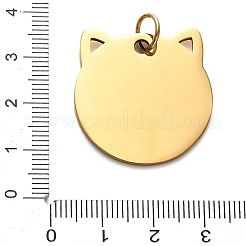 201 ステンレススチール スタンピング ブランク タグ ペンダント  丸カン付き  猫の頭のチャーム  ゴールドカラー  29x28x1.5mm  穴：6mm&nbsp;STAS-H438-03G-1