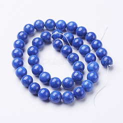 天然石馬山ジェイドラウンドビーズ連売り  染め  ブルー  10mm  穴：1mm  約41個/連  15.7インチ&nbsp;G-D263-10mm-XS08