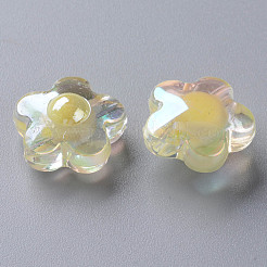 透明なアクリルビーズ  二層ビーズ  ABカラー  花  淡黄色  16.5x17x9.5mm  穴：2.5mm  約390個/500g&nbsp;TACR-S152-09B-07