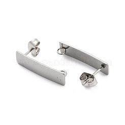 304ステンレススチールスタッドピアスファインディング  ステンレス鋼色  長方形  21x6mm  穴：2.5mm  ピン：0.5mm&nbsp;STAS-Z091-02P-03