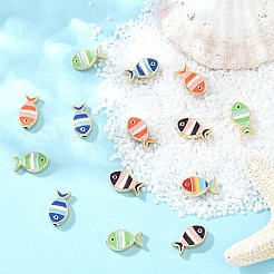 ライトゴールドトーン合金エナメルビーズ20個  魚  鉛フリー＆ニッケルフリー＆カドミウムフリー  ラックめっき  ミックスカラー  16x9x4.5mm  穴：1.6~1.8mm&nbsp;FIND-YW0010-21