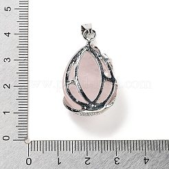 ナチュラルローズクォーツティアドロップペンダント  合金の孔雀のチャーム  プラチナ  33x19x10mm  穴：3.5x9mm&nbsp;G-G112-03P-05