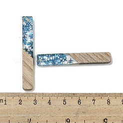 ウッドペンダント  樹脂と金箔  長方形  ディープスカイブルー  52x7.5x4mm  穴：2mm&nbsp;FIND-B042-06A