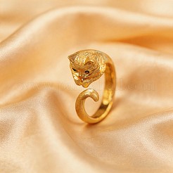 女性用真鍮マイクロパヴェキュービックジルコニアカフオープンリング  猫の形  ゴールドカラー  USサイズ 4 1/4(15mm)~20mm&nbsp;WG88760-01