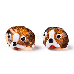 手作りゴールドパウダー入りランプワークビーズ  犬  ミックスカラー  11~12x15~17.5x14~15.5mm  穴：1.6~1.8mm&nbsp;LAMP-L079-03-M