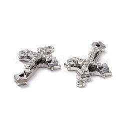 ツートン合金ペンダント  クリスタルラインストーン付き  クロスチャーム  ガンメタ色＆プラチナ  36x24.5x5.5mm  穴：2mm&nbsp;FIND-H041-08BP
