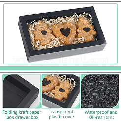 透明なプラスチックカバー付きの折りたたみ式紙引き出しボックス  ギフト包装ケース  長方形  ブラック  16x9x3.2cm&nbsp;CON-WH0095-68A-04