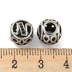 304ステンレススチールビーズラインストーンセッティング  大穴ビーズ  ラウンド  文字N  9.5x8.5x9.5mm  穴：4mm  0.8mmラインストーンのために合う。&nbsp;STAS-O002-01N-AS