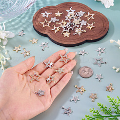 40本10スタイルアロイペンダント  スター  ラインストーン付き  プラチナ·ゴールデン  16.5~23x13.8~21mm  4個/スタイル&nbsp;ALRI-TA0001-43