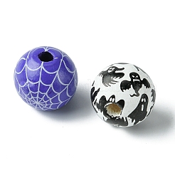 45色プリントの丸型木製ヨーロピアンビーズ9個  ハロウィンテーマの大穴ビーズ  ミックスカラー  15.5~16x14.5~16mm  穴：4mm  5個/カラー&nbsp;WOOD-FS0001-21