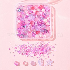 ガラスビーズ66g  ラウンド＆ヒトデ＆フィッシュ＆ロンデル  混合スタイル  濃いピンク  2~14x2~10x1~8.5mm  穴：0.8~1.5mm&nbsp;GLAA-FS0002-03A