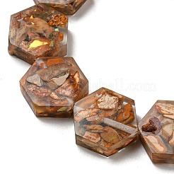 天然の染色されたインペリアルジャスパーと樹脂ビーズの連売り  六角  チョコレート  18x16x6mm  穴：1.5mm  約10個/連  6.93インチ（17.6cm）&nbsp;G-G083-D04-01