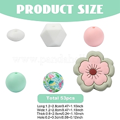 シリコンビーズ  混合図形  焦点ビーズ  ミックスカラー  12~28x12~28x6~28mm  穴：2~3mm  53個/セット&nbsp;SIL-YW0003-71