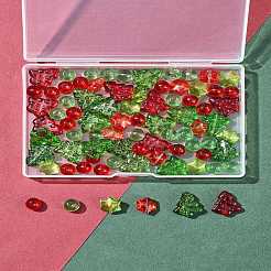 80個7スタイルの透明ガラスビーズ連売り  丸型/クリスマスツリー/クリスマスの雪の結晶  ミックスカラー  11.5~16x10.5~15x5.5~7.5mm  穴：0.8~1.5mm&nbsp;EGLA-FS0001-45
