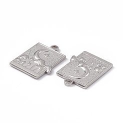 変色しない304ステンレススチールのビッグペンダント  月とキノコの四角形  ステンレス鋼色  25x18x2.5mm  穴：2.5mm&nbsp;STAS-B031-16P