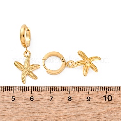 304ステンレススチールフープピアス  18KGP本金メッキ  ヒトデ  32.5x14mm&nbsp;EJEW-F357-02G-03