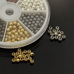 1ボックス真鍮質感ラウンドスペーサービーズ  ニッケルフリー  ミックスカラー  4mm  穴：1mm  約350個/箱&nbsp;KK-X0055-NF