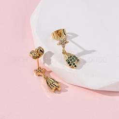 真鍮マイクロパヴェキュービックジルコニアスターダングルスタッドピアス  16KGP本金メッキ  16x5.5mm&nbsp;EJEW-K267-24G