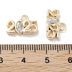 ガラスチャーム  真鍮パーツ  いいえ。 2025  18KGP本金メッキ  9x14x3mm  穴：2mm&nbsp;KK-C077-02G