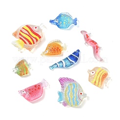 45個 9スタイルの魚の透明樹脂カボション  電話ケース & イヤリング & キーチェーン アクセサリーの diy  ミックスカラー  19.5~39.5x12~27.5x4~8mm  5個/スタイル&nbsp;CRES-CJZ0009-01