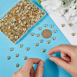 CCBプラスチックビーズキャップ500個  マルチ花弁  花  ライトゴールド  10x3.5mm  穴：1.5mm&nbsp;CCB-SC0001-05G