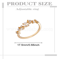 女性用真鍮マイクロパヴェキュービックジルコニアカフリング1個  葉  ゴールドカラー  透明  内径：17.5mm&nbsp;RJEW-LP0002-23D