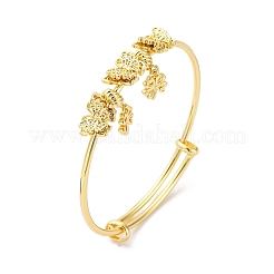 女性のための真鍮製のカフバングル  クローバーと蝶  ラックめっき  カドミウムフリー＆鉛フリー  持続的なメッキ  18KGP本金メッキ  内径：2-3/8インチ（6.1cm）&nbsp;BJEW-U025-02G