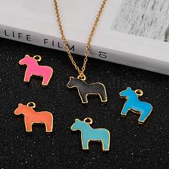 合金エナメル動物の馬のペンダント  ゴールデンの金属色  ミックスカラー  19x17x2mm  穴：1mm&nbsp;X-ENAM-M004-G