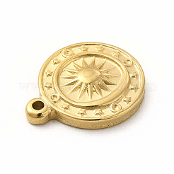 304ステンレスペンダント  フラットラウンド、太陽と月のチャーム付き  ゴールドカラー  18.5x15x2.5mm  穴：1.5mm&nbsp;STAS-M305-10G