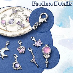 星、月、蝶、涙滴型の合金＆樹脂製ペンダント装飾品（10種類）10個  カニカン付き  プラチナ  ミックスカラー  29~43mm  1個/スタイル&nbsp;HJEW-YW00569