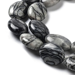 天然石ブラックシルクストーン/ネットストーンビーズ連売り  フラットオーバル  17.5~18x12.5~13x6mm  穴：1.2mm  約22個/連  15.55''（39.5センチメートル）&nbsp;G-L164-A-24