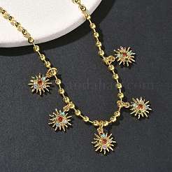 真鍮マイクロパヴェキュービックジルコニアサンペンダントビブネックレス  ラックめっき  長持ちメッキ  カドミウムフリー＆鉛フリー  18KGP本金メッキ  カラフル  17.72インチ（45cm）&nbsp;NJEW-G183-02G